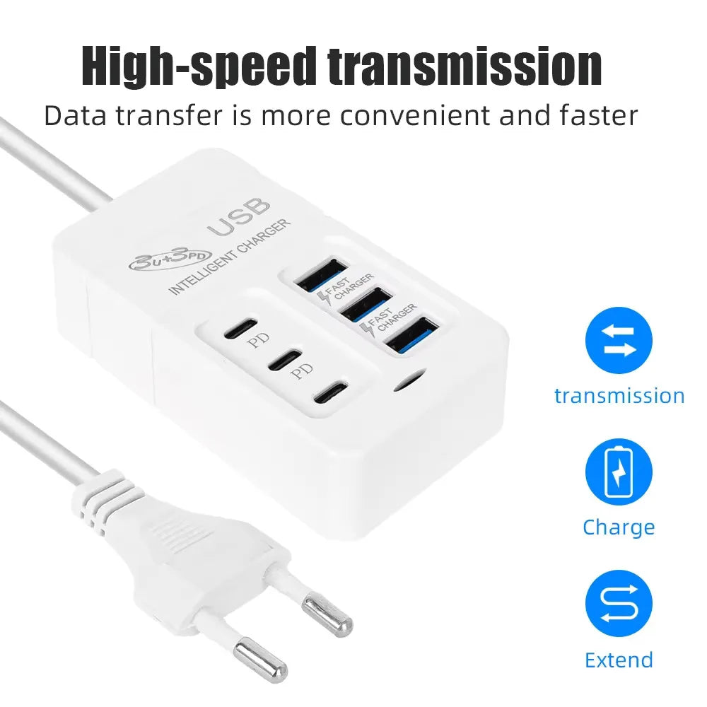 35W 6 Ports USB C Charger PD Quick Charger Station USB Hub Adapter for iPhone Samsung Xiaomi Phone EU US Wall Plug Power Strip - Check It