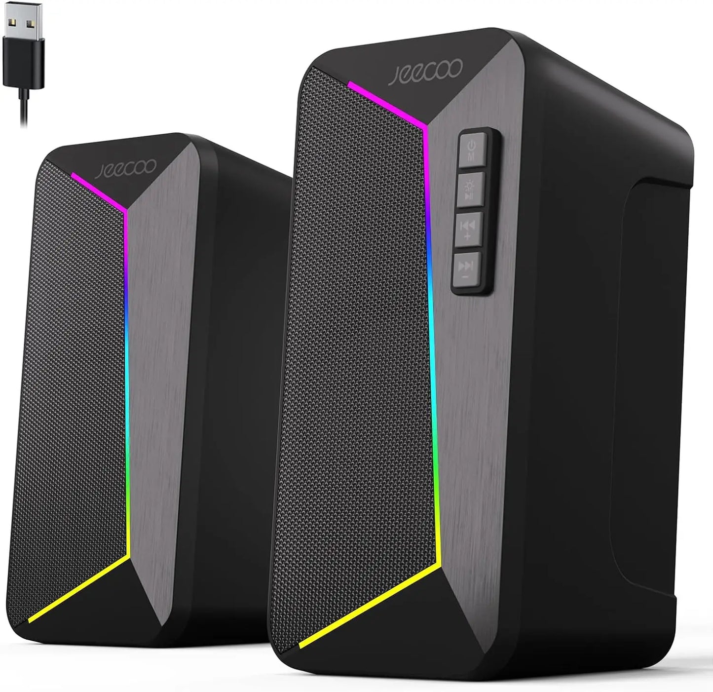 Jeecoo M30 Bluetooth Computer Speakers, PC Gaming Speakers for Desktop with Crisp Stereo Sound,Dynamic LED Modes,10W-USB-Powered - Check It