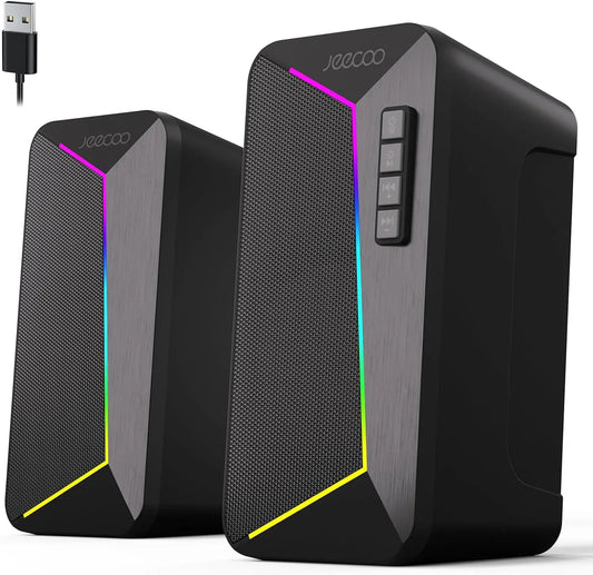 Jeecoo M30 Bluetooth Computer Speakers, PC Gaming Speakers for Desktop with Crisp Stereo Sound,Dynamic LED Modes,10W-USB-Powered - Check It