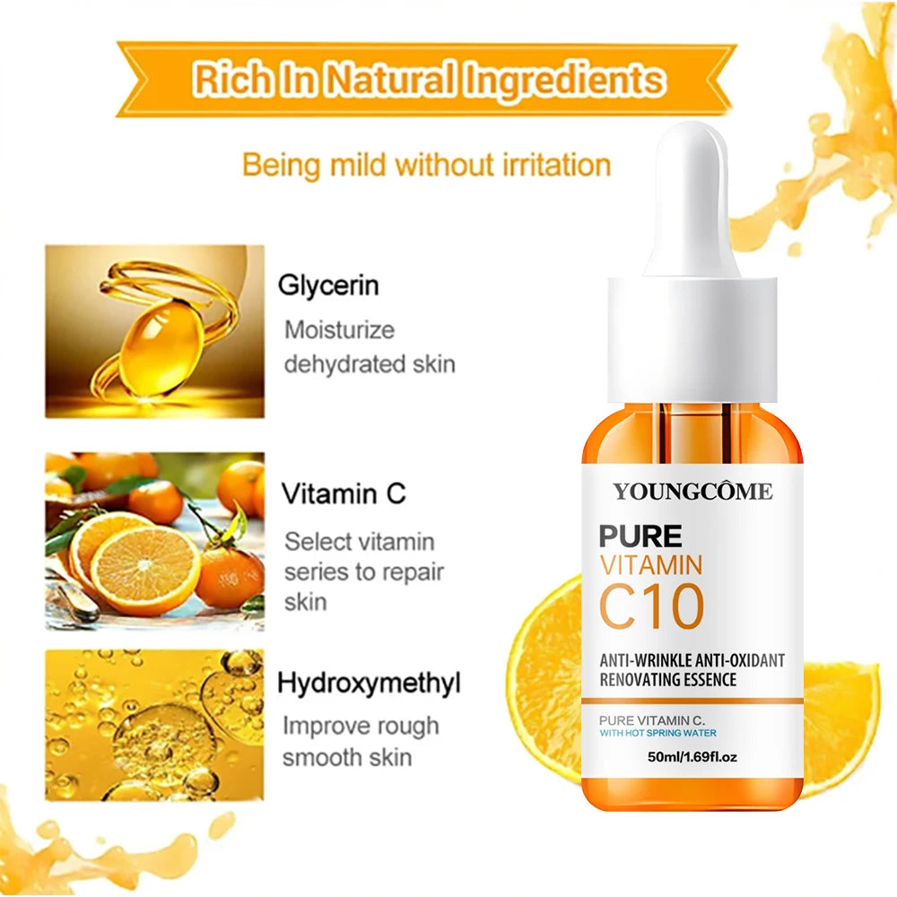 Vitamin C Facial Essence Hyaluronic Acid Dark Skin Brighten Serum Fade Fine Lines Moisturizing Repair Dull Serum Face Skin Care - Check It