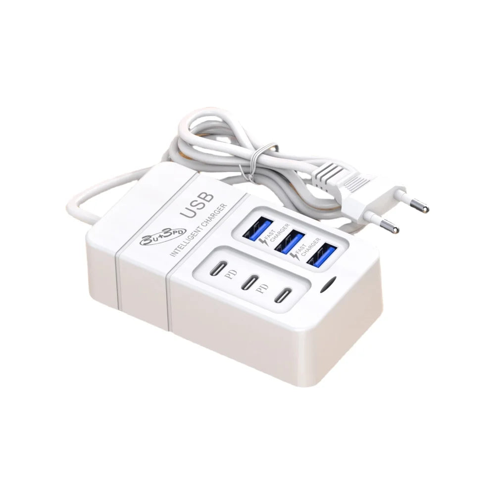 35W 6 Ports USB C Charger PD Quick Charger Station USB Hub Adapter for iPhone Samsung Xiaomi Phone EU US Wall Plug Power Strip - Check It