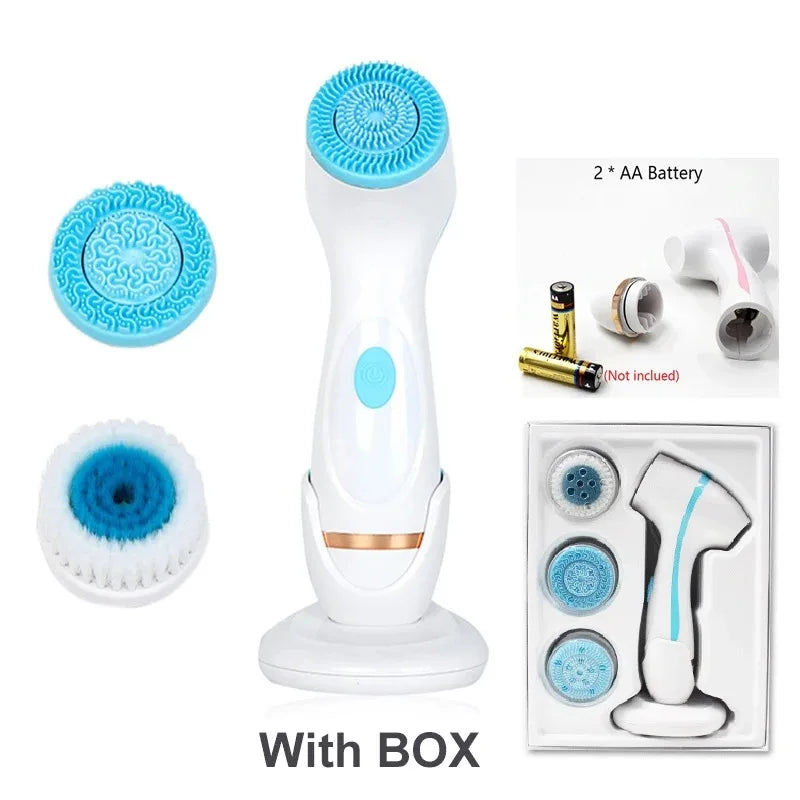 3 In 1 Electric Cleansing Brush Ultrasonic Facial Cleaner Face Massagers Sonic Rotating Cleansing Brush Face Deep Cleansing Tool - Check It