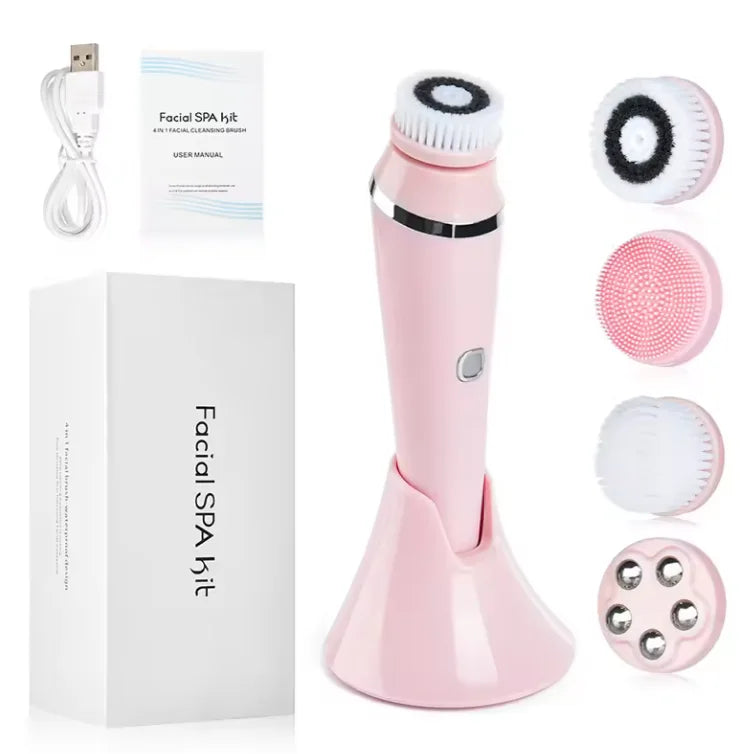 4 in 1 Electric Facial Cleansing Brush Sonic Waterproof Rotate Rechargeable Face Cleaning Device - Check It
