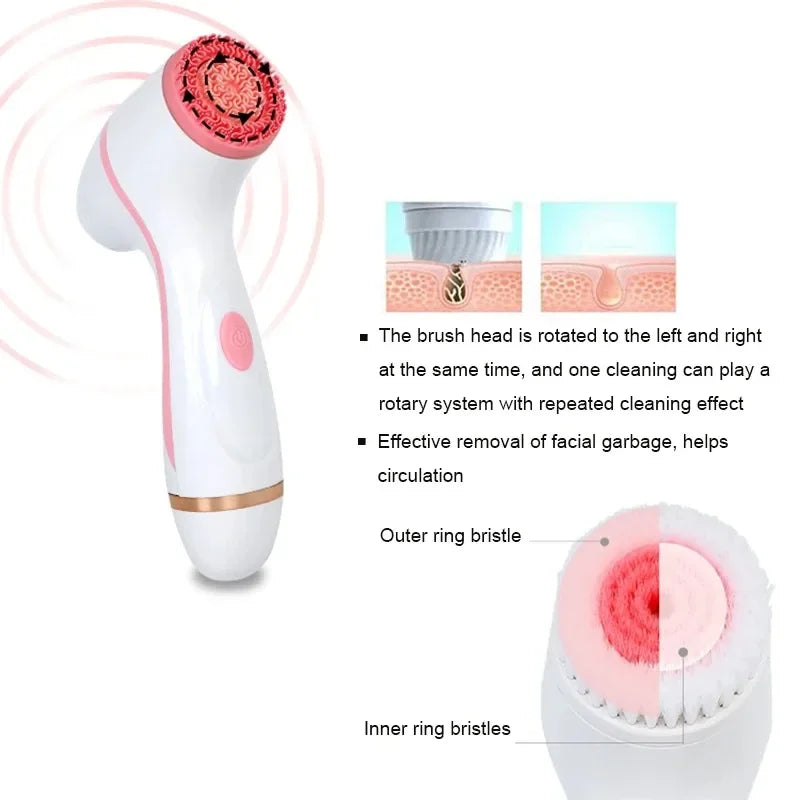 3 In 1 Electric Cleansing Brush Ultrasonic Facial Cleaner Face Massagers Sonic Rotating Cleansing Brush Face Deep Cleansing Tool - Check It