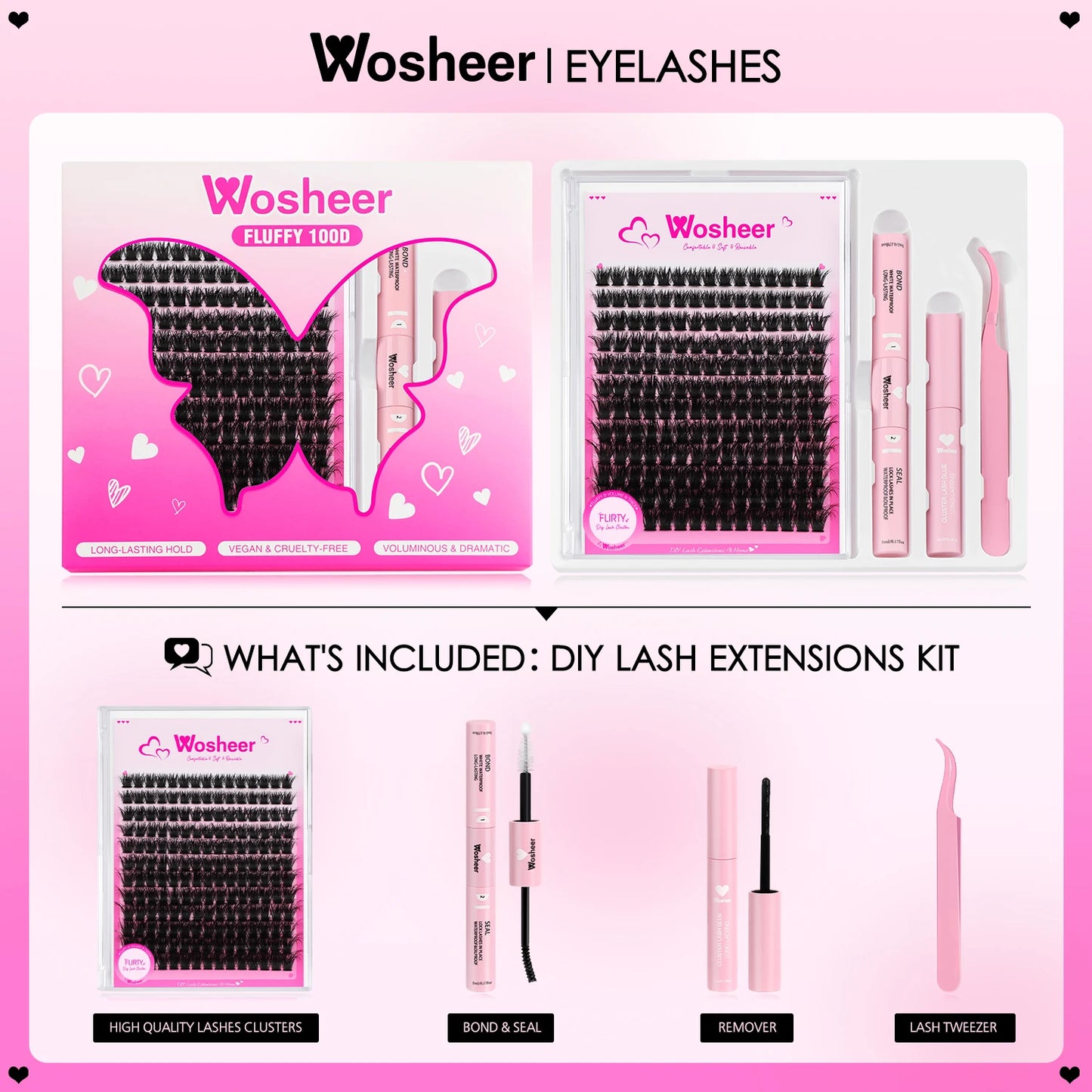 WOSHEER Fluffy Lash Clusters Kit 100D Thick Eyelash Clusters Wispy Individual Lashes 8-18mm Cluster Eyelash Extension - Check It