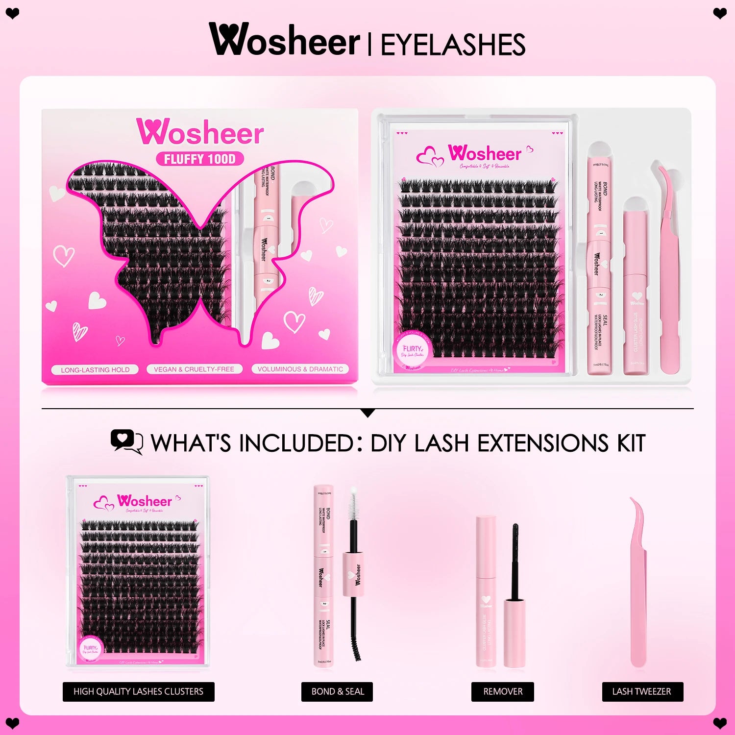WOSHEER Fluffy Lash Clusters Kit 100D Thick Eyelash Clusters Wispy Individual Lashes 8-18mm Cluster Eyelash Extension - Check It